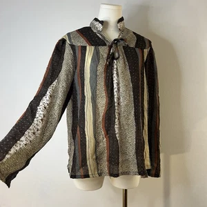 90s Boho Prairie Western Sheer Quilt Print Blouse Women’s Large 44 Inch Bust - Picture 1 of 7