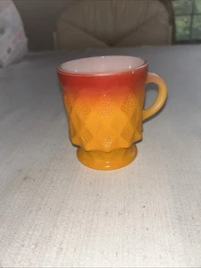 Vintage Fire King Anchor Hocking Kimberly Diamond Red Orange Coffee Mug Cup - Picture 1 of 5