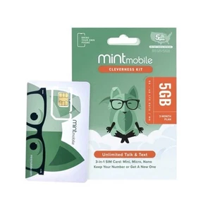 3 Months Mint Mobile Prepaid SIM Card with 5GB DATA, Talk, Text Phone Service - Zdjęcie 1 z 1