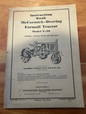 Libro de instrucciones McCormick-Deering Farmall tractor F-20 1936 en muy buen estado Foto 1 de 4