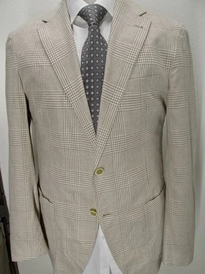 ELEVENTY Platinum Cotton/Rayon Glen Plaid Sport Coat Slim fit patch pkts 42 X22 - Image 1 of 4