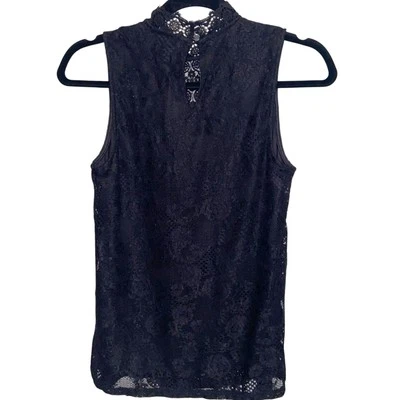 Blusa transparente de encaje negro con cable y calibre XS para mujer caprichosa hada femenina Foto 1 de 4