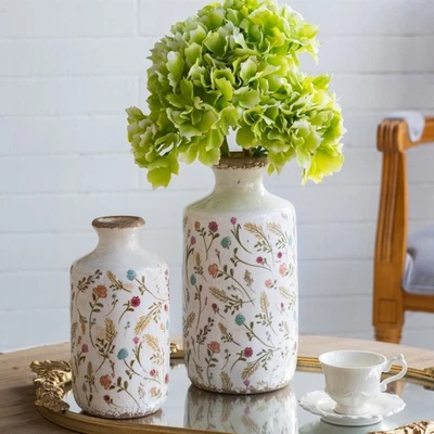 1x Jarrón de Cerámica, Escritorio Contador Estante Decoración Botella Motivos Florales 10.6" Foto 1 de 4