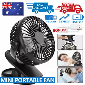 Portable 360° Mini Fan Travel USB Rechargeable Clip On Desk Pram Car Cooling Fan - Picture 1 of 10