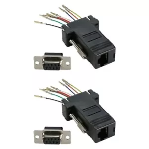 2x DB9 9-Pin RS232 Serial Port Female to RJ45 Female Network Adapter 8P8C Black - Picture 1 of 1