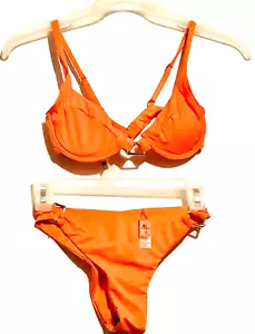 Tinibikini Swimwear Orange Neon Bikini Teen Small Top Bottom Summer Vacation HTF - Picture 1 of 11