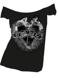 Camiseta gótica punk Se7en Deadly Til Death Do Us Part Off Hombro ataúd 2074-OS - Imagen 1 de 3