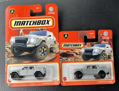 Matchbox Lamborghini LM002 96/100 Silver Mate Tarjeta Corta y Larga 2024 Lote de 2 Foto 1 de 2