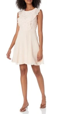 Vestido para mujer Nanette Lepore plisado talla 2 ribete superpuesto de encaje melocotón claro Foto 1 de 4