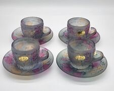 Al-Rama Demitasse Cups Hand-painted Shades Of Blue and Gold Tan