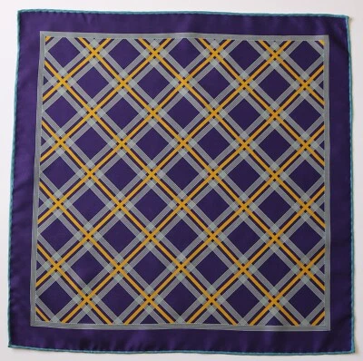 Purple & yellow Silk pocket square handkerchief, geometric pattern print 45cm - Image 1 of 2