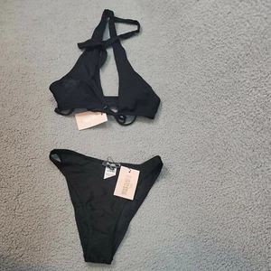 MissGuided cross front bikini 2 piece size US 2 black NWT b1-260 - Picture 1 of 8