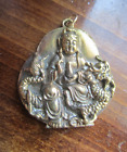 Quan Yin and Dragon Brass Buddhist Deity Gold Pendant Jewelry