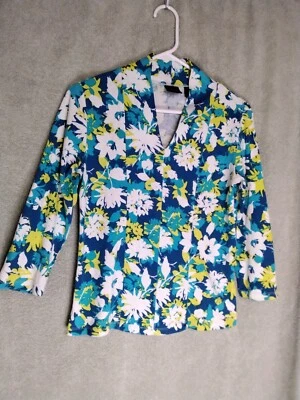 Pullover floral azul amarillo talla S manga larga Rafaella Studio para mujer Foto 1 de 4