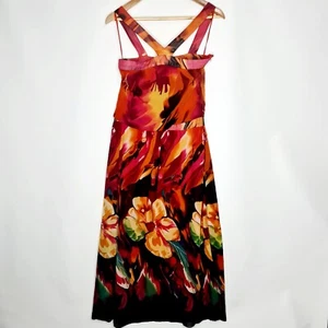Hourglass Size 8 Orange Red Floral Midi Length Lined Blouson Maxi Dress - Picture 1 of 12