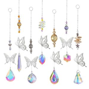 Rainbow Crystal Hanging Wind Chimes Butterfly Prisms Pendant Window Garden Decor