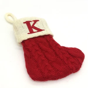 Nikolaus quadratisch monogrammiert "K" Strick rot/creme Strumpf Geschenkkartenhalter neu - Bild 1 von 7
