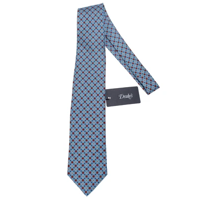 Gravata Drake's nova com etiquetas azul com estampa geométrica laranja/branco/preto 100% seda - Imagem 1 de 4