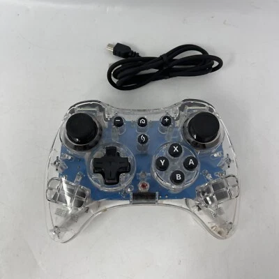 Nintendo Wii U Pro Controller AfterGlow PL-8622 Clear Blue LED - With Cable - Image 1 of 4