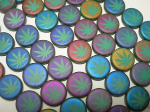 8 14mm Czech Glass Marajuana Cannabis Leaf Matte Iris Coin Beads - Picture 1 of 1