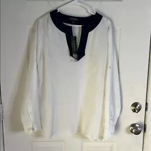 Lauren Ralph Lauren Linen Tunic Blouse Women's size XL Lagenlook Beachy Coastal - Picture 1 of 14