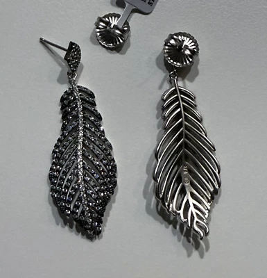 Brincos de penas pendurados de prata esterlina FREIDA ROTHMAN CZ pavê poste traseiro - Imagem 1 de 4