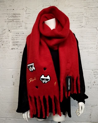 NWT Karl Lagerfeld Paris Soft Red Cat Fringe Scarf 15" x 78" - Image 1 of 4
