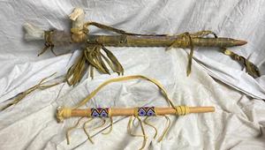 2 Native American Peace Pipes/Antler/Leather/Fur (27 &17in)   K230 - Picture 1 of 12