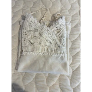 At Last Crochet Cami Top Linen Blend Sleeveless Boho Chic Tank Top Large - Picture 1 of 7