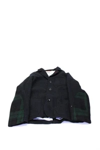 Bellerose Boys Woven Three Button Plaid Sleeve Blazer Navy Blue Green Size 12 - Picture 1 of 5