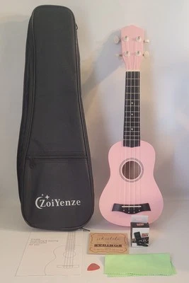 Kit de inicio de ukelele soprano 21 pulgadas rosa con estuche, afinador, cuerdas, selección Foto 1 de 4