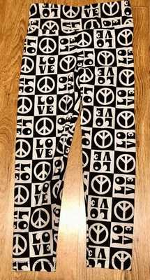 NO BO Blanco y Negro Love Peace Sign Tiro Alto Leggings Cortos Pantalones Talla Pequeña 3-5 Foto 1 de 3