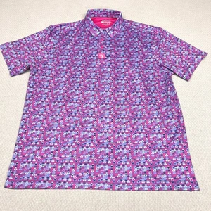 Polo de golf Bogey Bros para hombre XXL rosa azul estampado geométrico manga corta - Imagen 1 de 6