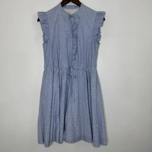 Vestido Ted Baker Mujer Pequeño Azul Blanco Rayas Punto Dorado Volantes Sin Mangas Línea A - Imagen 1 de 8