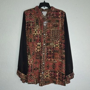 NWOT Soft Surroundings Leopard Mixed Pattern Button Down Shirt 1X Long Sleeve - Picture 1 of 7