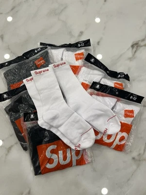 Calcetines Supreme Hanes Crew - Blancos Y Negros, Pack de 2 Pares Talla 6-12 Foto 1 de 3
