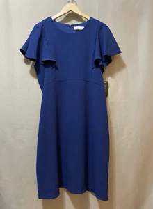 NWT TAYLOR Women Flutter Short Sleeve Back Zip Crepe Sheath Dress Size 12 Blue - Picture 1 of 13