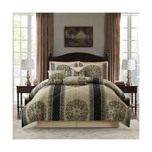 Stratford Park Luxury 7 Piece Comforter Set, Black Gold, King Size, Premium Q... - Picture 1 of 9