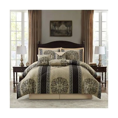 Juego de edredón Stratford Park Luxury 7 piezas, negro dorado, tamaño king, Premium Q... Foto 1 de 4