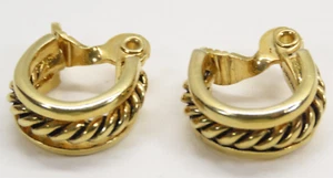 Vintage Signed Monet Earrings Clip On Gold Tone Hoop D2443 - Picture 1 of 6