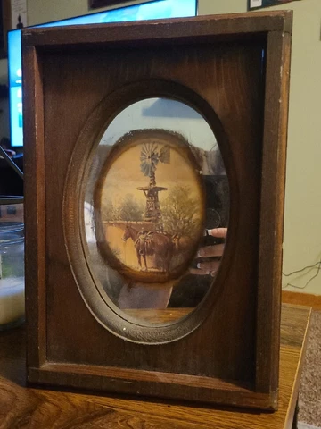 Pine Wood Reflective Art Mirror Windmill Horses Cover