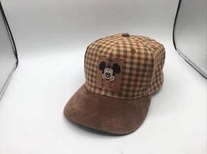 Disney Mickey Mouse Hat Plaid Ball Cap Brown Disneyland - Picture 1 of 12