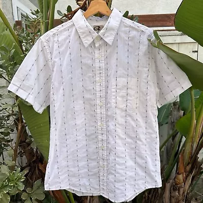 Vintage 2000s Anchor Blue White Textured Stripe Button-Up Shirt M - Image 1 of 4