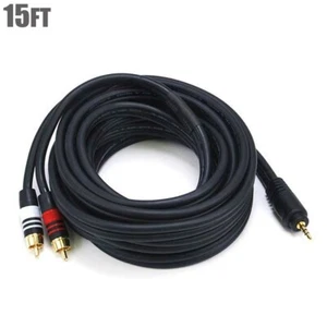 15FT 3.5mm 1/8" Stereo Male to Dual RCA Male Audio Cable Y Splitter Adapter Gold - Picture 1 of 3