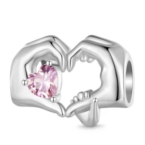Family Love Hands Heart Charm S925 Sterling Silver Charm For Bracelets - Picture 1 of 1