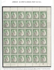 Jamaica SG124c 2d Perf 13 x 13.5 U/M Plate Block of 36 stamps - Picture 1 of 1