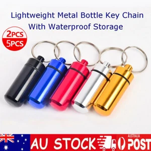 Mini Waterproof Metal Medicine Pill Box Case Bottle Holder Container Keychain - Picture 1 of 12
