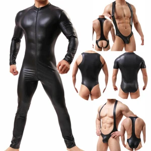 Traje individual para hombre de una sola pieza de cuero PU lucha libre cuerpo leotardo ropa interior - Imagen 1 de 37