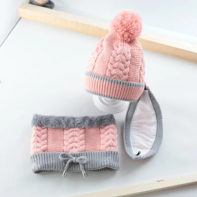 Bebé Niños Invierno Pompón Gorro Sombrero Cuello Calentador Conjunto de 3 Niñas Niños Bufanda Sombrero 2-7 Años Foto 1 de 4