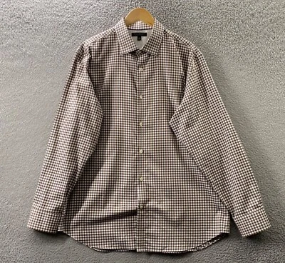 Camisa con botones Banana Republic para hombre extra grande 17 17-1/2 marrón azul blanco delgada Foto 1 de 4